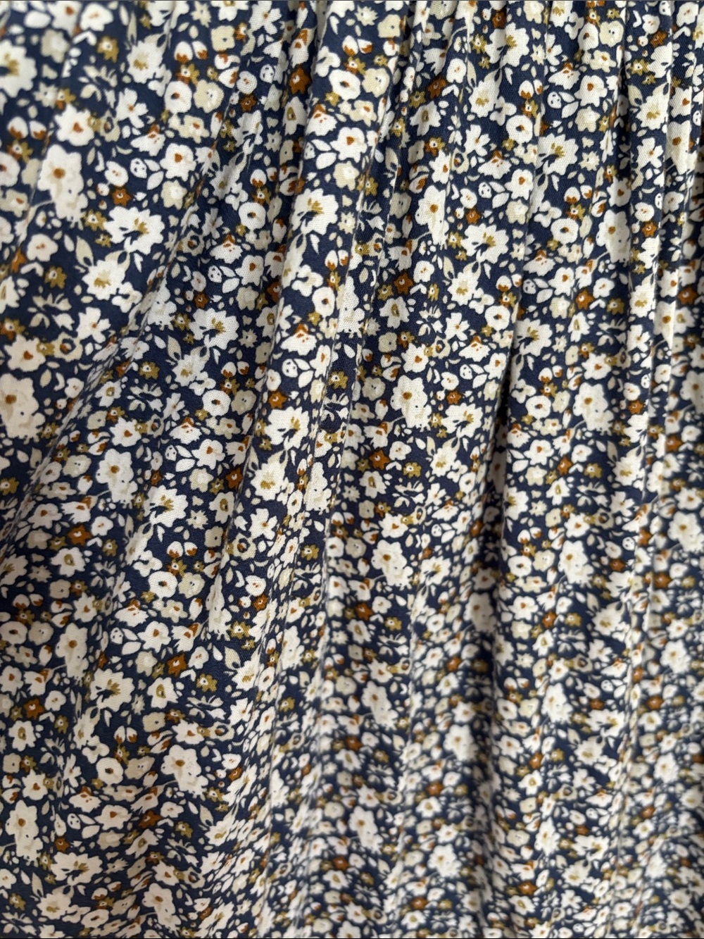 Smocked Floral Midi Dress with Tie Straps - White/blue/tan - Picture 2 of 2